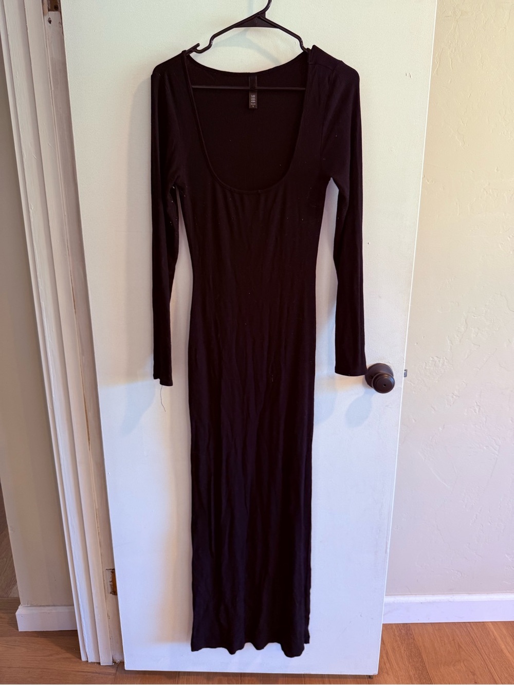 SKIMS Black Long-Sleeve Scoop Maxi Dress